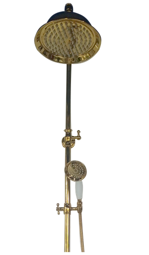 [BR-1597] Shower Column Set, Gold Color, Model: 168, SS Top Spray, SS Hand-held, 1.5m SS Retractable Pipe, SS Rod Set, Fixed Seat Zinc Alloy