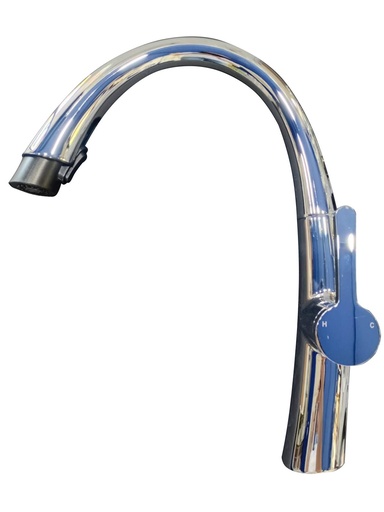 [BR-1599] Kitchen Mixer Tap, SS304, KF825CP, Chrome Color,  35mm Ceramic Cartridge,  G 1/2 60cm, SUS304 Flexible pipes (2pcs)