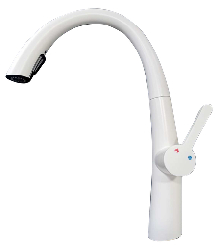 [BR-1600] Kitchen Mixer Tap, SS304, KF825W, White Color,  35mm Ceramic Cartridge,  G 1/2 60cm, SUS304 Flexible pipes (2pcs)