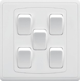 [BR-2079] Plate Switch FC365 - 5 Gang 1 Way, White - Elite Elegance