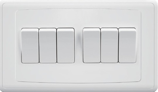 [BR-2086] Plate Switch FC309 - 6 Gang 1 Way, White - Elite Elegance