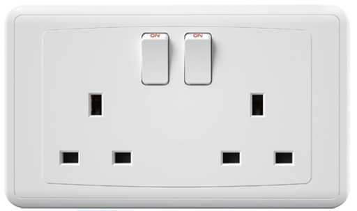 [BR-2095] Switched Socket, Single Pole FC406 - 2 Gang, White - Elite Elegance