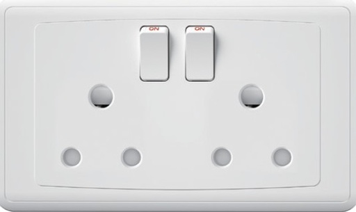 [BR-2099] Switch Round Pin Socket 15A FC529Q - 2 Gang, White - Elite Elegance