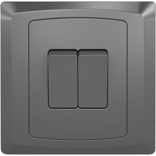 [BR-2133] Plate Switch FC303SH - 2 Gang 1 Way, Grey - Elite Elegance
