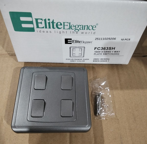 [BR-2135] Plate Switch FC363SH - 4 Gang 1 Way, Gray - Elite Elegance