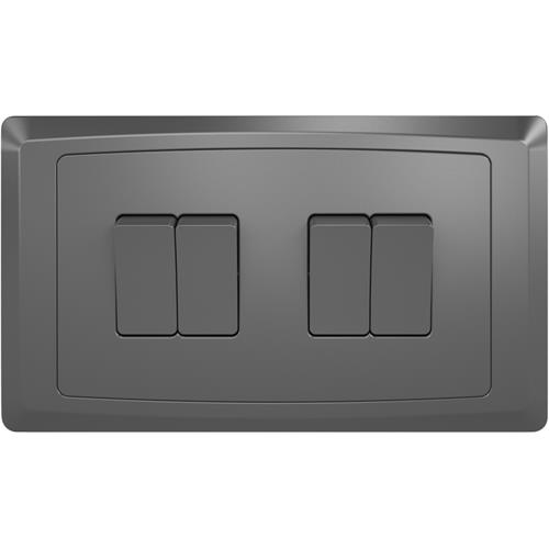 [BR-2142] Plate Switch FC307SH - 4 Gang 1 Way, Grey - Elite Elegance