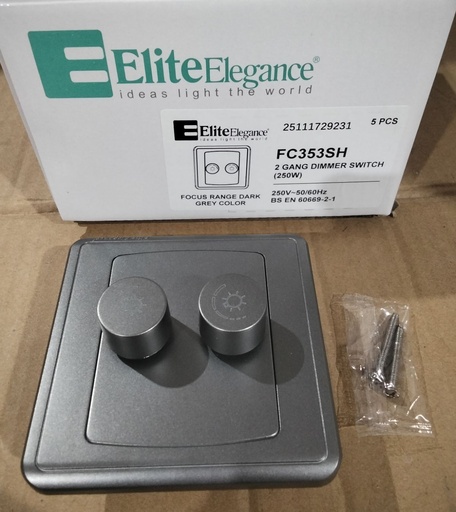 [BR-2147] Dimmer Switch FC353SH - 2 Gang 250W, Grey - Elite Elegance
