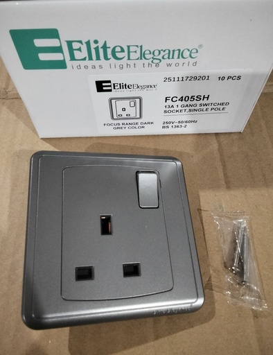 [BR-2151] Switched Socket, Single Pole FC405Q - 1 Gang, Gray - Elite Elegance