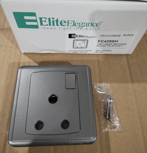 [BR-2155] Switch Round Pin Socket 15A FC429 - 1 Gang, Gray