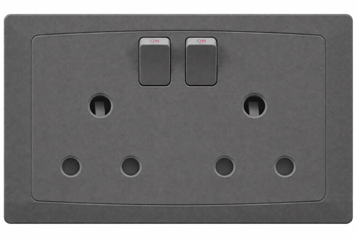 [BR-2156] Switch Round Pin Socket 15A FC529Q - 2 Gang, Gray - Elite Elegance