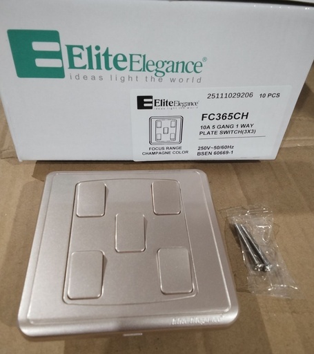 [BR-2165] Plate Switch FC365CH - 5 Gang 1 Way, Champagne - Elite Elegancce