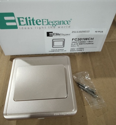 [BR-2166] Plate Switch FC301WCH - 1 Gang 1 Way (Big Button), Champagne - Elite Elegance