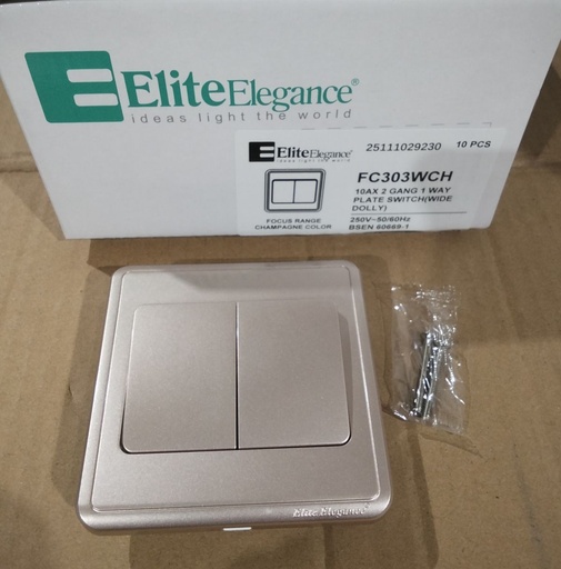 [BR-2168] Plate Switch FC303WCH - 2 Gang 1 Way (Big Button), Champagne - Elite Elegance