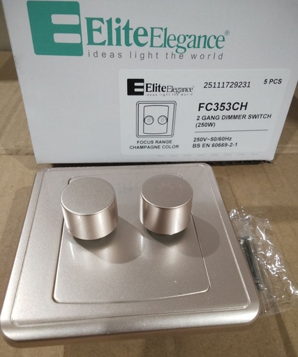 [BR-2176] Dimmer Switch FC353CH - 2 Gang 250W, Champagne - Elite Elegance
