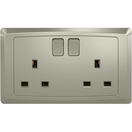 [BR-2181] Switched Socket, Single Pole FC406CH - 2 Gang, Champagne - Elite Elegance