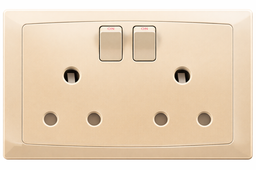 [BR-2185] Switch Round Pin Socket 15A FC529Q - 2 Gang, Champagne - Elite Elegance
