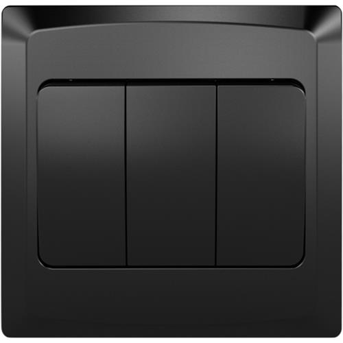 [BR-2198] Plate Switch FC305W - 3 Gang 1 Way (Big Button), Balck - Elite Elegance