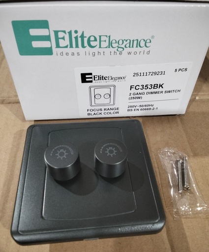 [BR-2205] Dimmer Switch FC353BK - 2 Gang 250W, Black - Elite Elegance