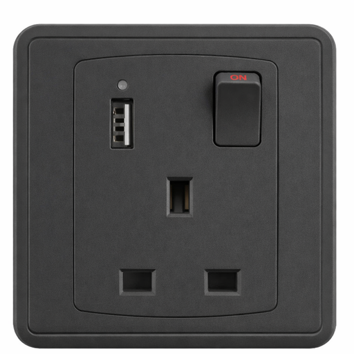 [BR-2212] Switch Socket+Neon+1*USB A+C FC457BK - 1 Gang, Black