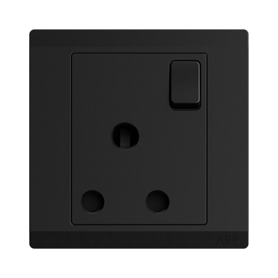 [BR-2213] Switch Round Pin Socket 15A FC429 - 1 Gang, Balck - Elite Elegance